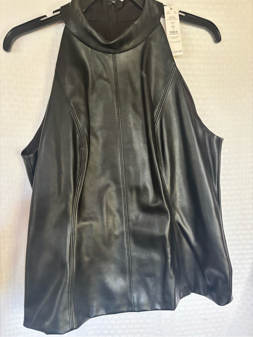 White House Black Market Black Faux Leather Halter Top